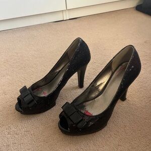 Chic Black Sequin Peep-Toe Heels